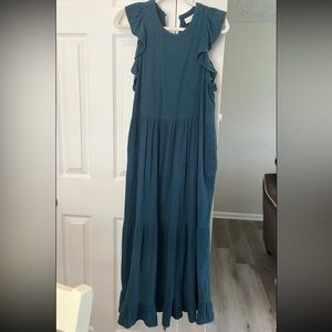 Linen ruffle sleeve maxi dress